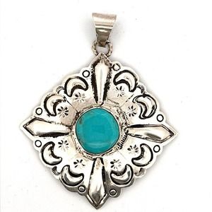 Navajo V Hicks Turquoise Pendant Sterling Silver 925